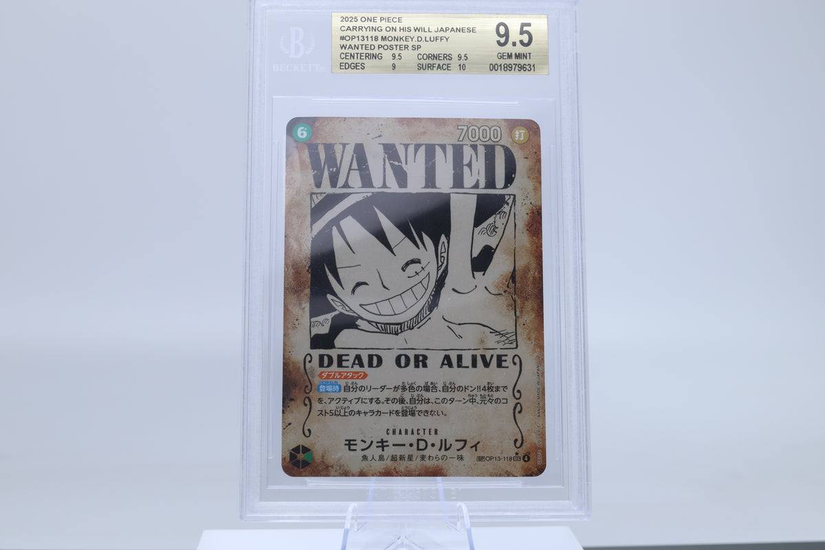 Monkey D. Luffy OP13-118 Wanted Poster SP BGS 9.5 Gem Mint One Piece JP